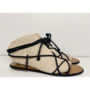Zara Gladiator Sandals Flat Black Ankle Wrap Rope Black & Brown Women’s Size 9